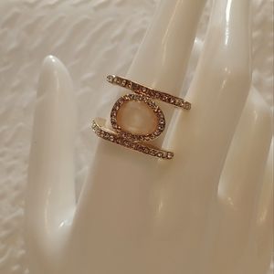 Adjustable SZ 7-8 Peach Quartz Ring. Blinged Out!